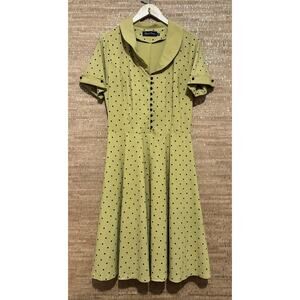 Gown Town Yellow Mustard Black Polka Dot A-Line Dress Women's 2XL